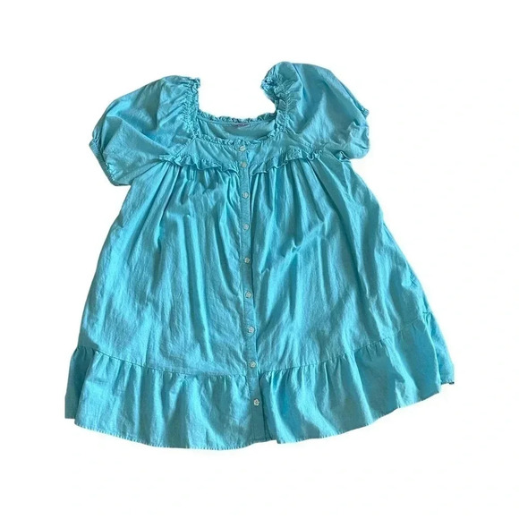 Stoney Clover Women's Blue Button Front Short Sleeve Ruffle Dress Size 2X - Picture 2 of 5